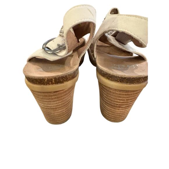 Dansko Deandra Taupe Leather Silver Studded Open Toe Heels 36 - Picture 4 of 6